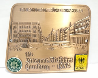 Plakette Auto vintage,"10. Internationale Zielfahrt Hamburg 1984".