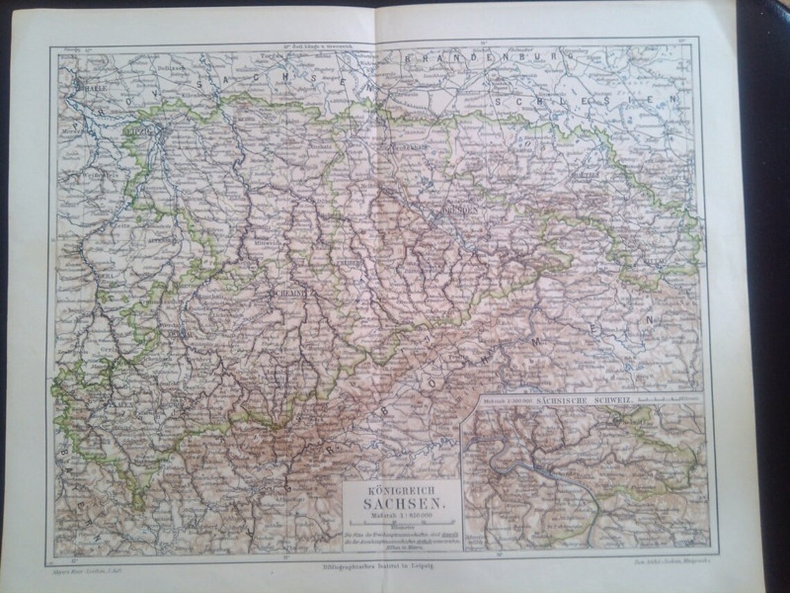 Litografía Reino de Sajonia alrededor de 1893. Etsy España