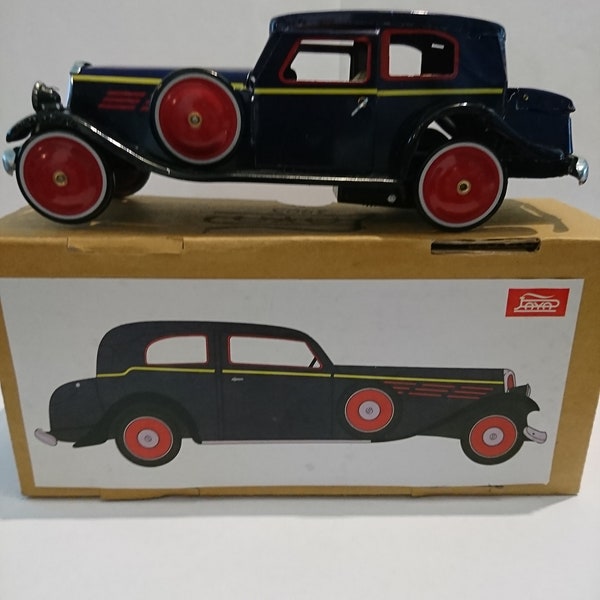 Blechspielzeug zum Aufziehen,"Oldtimer blau-schwarz", von Tin Toy.