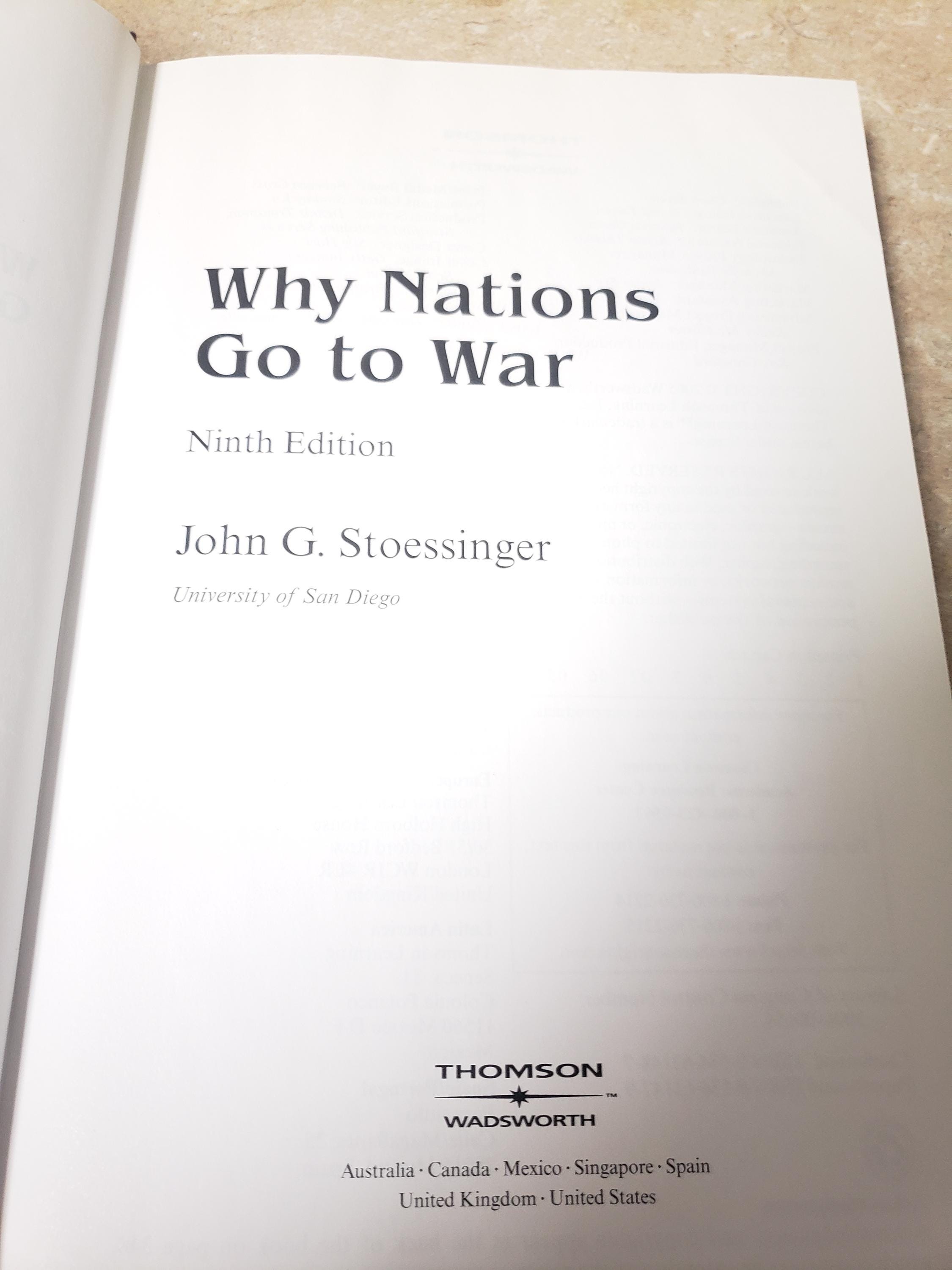 Why Nations Go to War by John G Stoessinger. 2005 Hardcover. FREE