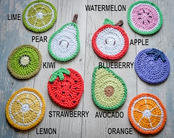 Fruit Slice Crochet Coasters. Handmade to Order.