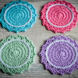 Inverted Scalloped Crochet Drink Coasters. 109 Colour Options. Handmade to Order. image 4