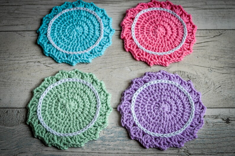 Inverted Scalloped Crochet Drink Coasters. 109 Colour Options. Handmade to Order. image 4