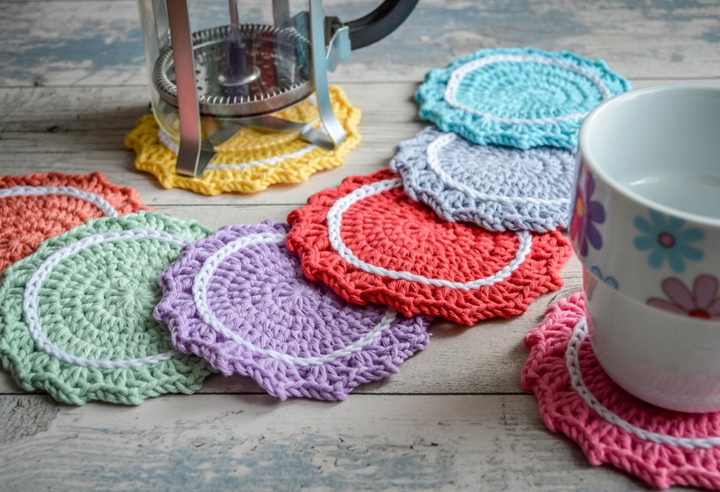 Inverted Scalloped Crochet Drink Coasters. 109 Colour Options. Handmade to Order. image 1