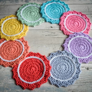 Inverted Scalloped Crochet Drink Coasters. 109 Colour Options. Handmade to Order. image 2