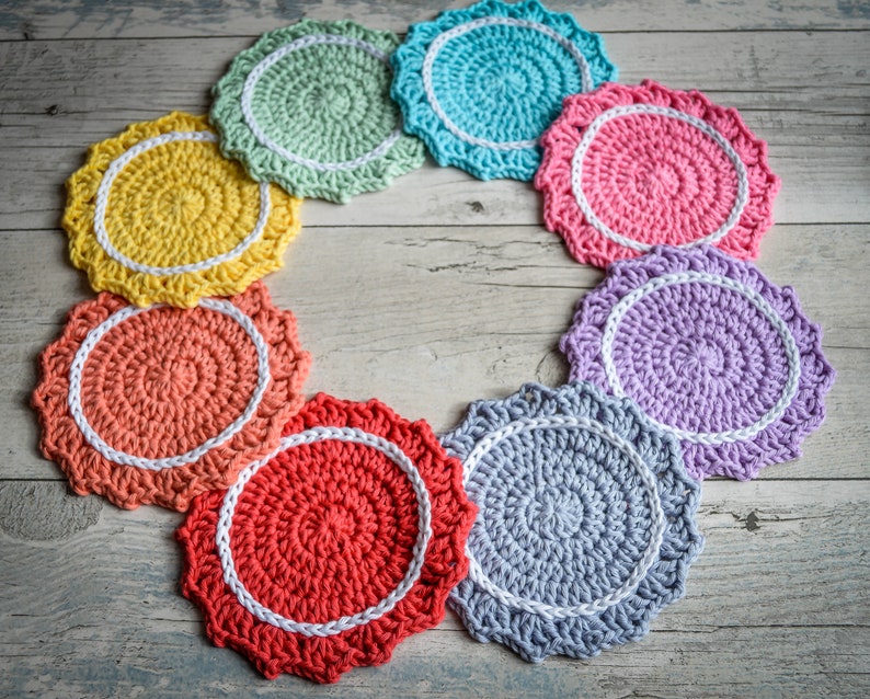 Inverted Scalloped Crochet Drink Coasters. 109 Colour Options. Handmade to Order. image 2