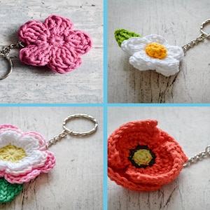 Garden Flower Crochet Keyring. 4 Styles & 109 Colour Options. Handmade to Order.