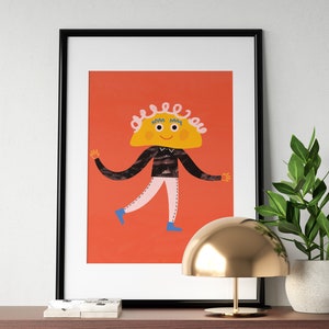 Happy Taco Art Print, Fun Wall Decor, Vibrant Nursery Poster