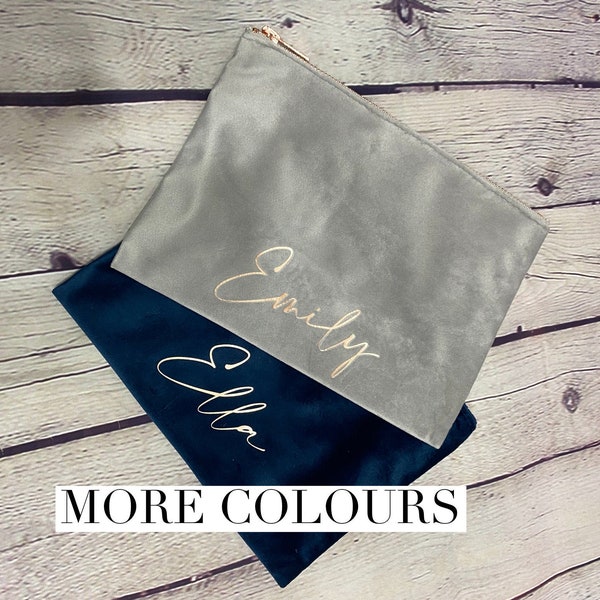 Velvet Personalised Make Up Bag Cosmetic Bag Pouch Pencil Case Wedding Party Bridesmaid Gift Personalised Gift Rose Gold Gifts for Her