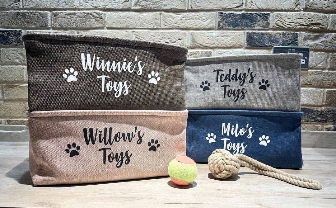 Personalised Canvas Pet Toy Basket Dog Cat Puppy Toy Basket Toy Box Pet