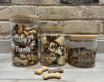 Personalised Dog Treat Jar Pet Treat Storage Jar Glass Jar with Bamboo Lid Dog Gift