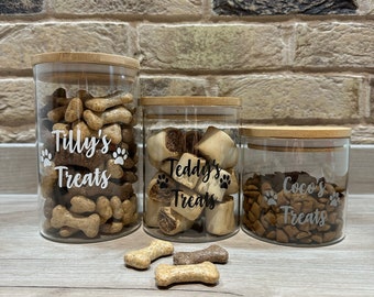 Personalised Dog Treat Jar Cat Treat Jar Pet Treat Storage Jar Glass Jar with Bamboo Lid Dog Gift Cat Gift