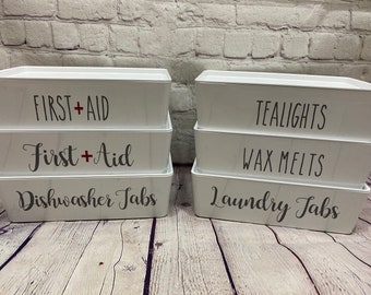 Personalised Stacking Storage Boxes Kitchen Laundry Wax Melts Tea Lights Pet Treats Dishwasher