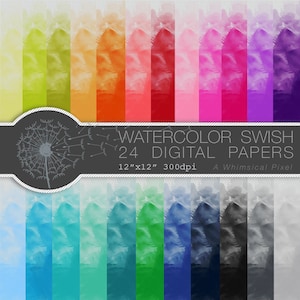 Digital Watercolor Scrapbooking Papers 24 / Instant Download / rosa blu turchese giallo verde rosso viola antracite nero grigio pesca