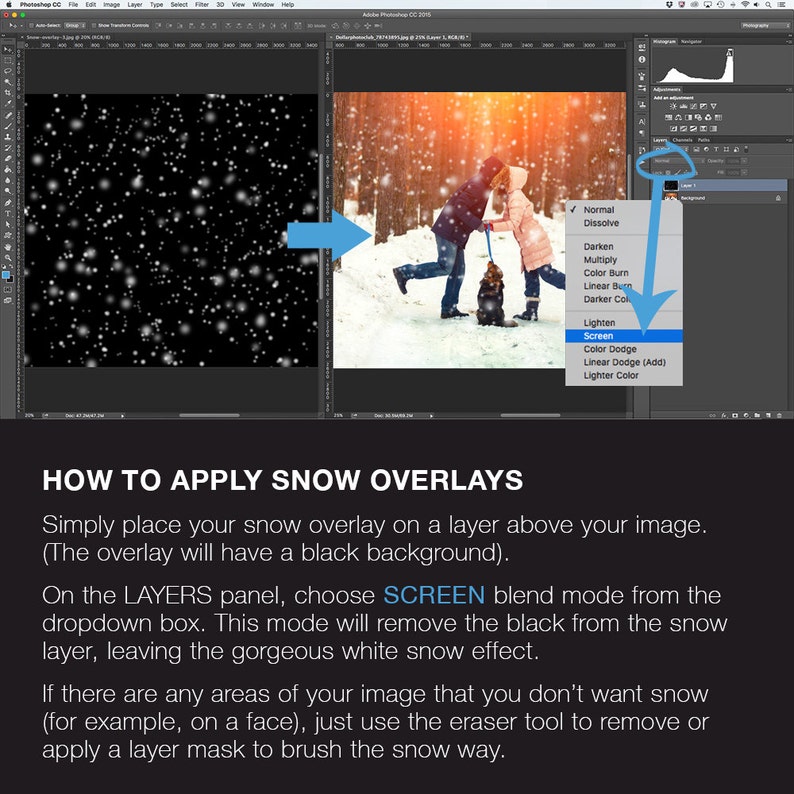 15 Snow Overlays Instant Download Includes 3 Snowflake Overlays Photoshop Editing image 4