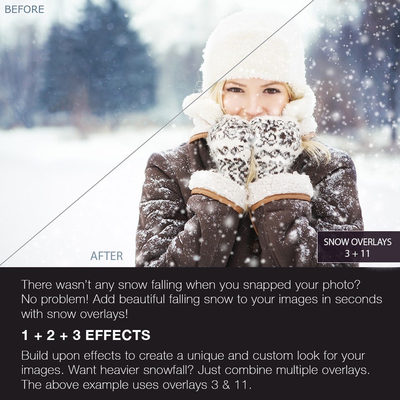 15 Snow Overlays Instant Download Includes 3 Snowflake Overlays Photoshop Editing image 2