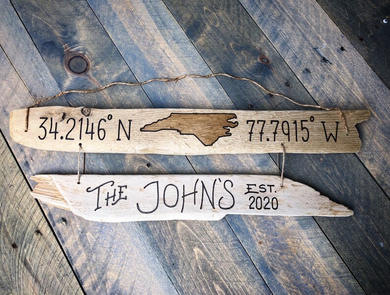 Custom Coordinate Sign State Outline, Family Established Personalized Driftwood, Longitude Latitude Sign, beach decor housewarming wedding image 6