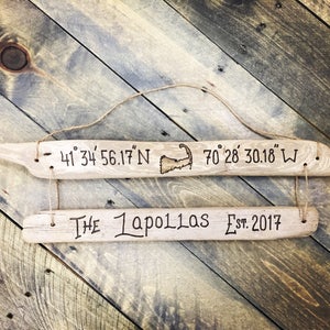 Custom Coordinate Sign State Outline, Family Established Personalized Driftwood, Longitude Latitude Sign, beach decor housewarming wedding image 9