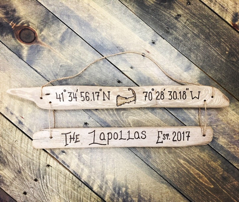 Custom Coordinate Sign State Outline, Family Established Personalized Driftwood, Longitude Latitude Sign, beach decor housewarming wedding image 9