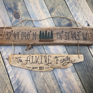 Custom Coordinate Sign State Outline, Family Established Personalized Driftwood, Longitude Latitude Sign, beach decor housewarming wedding image 5