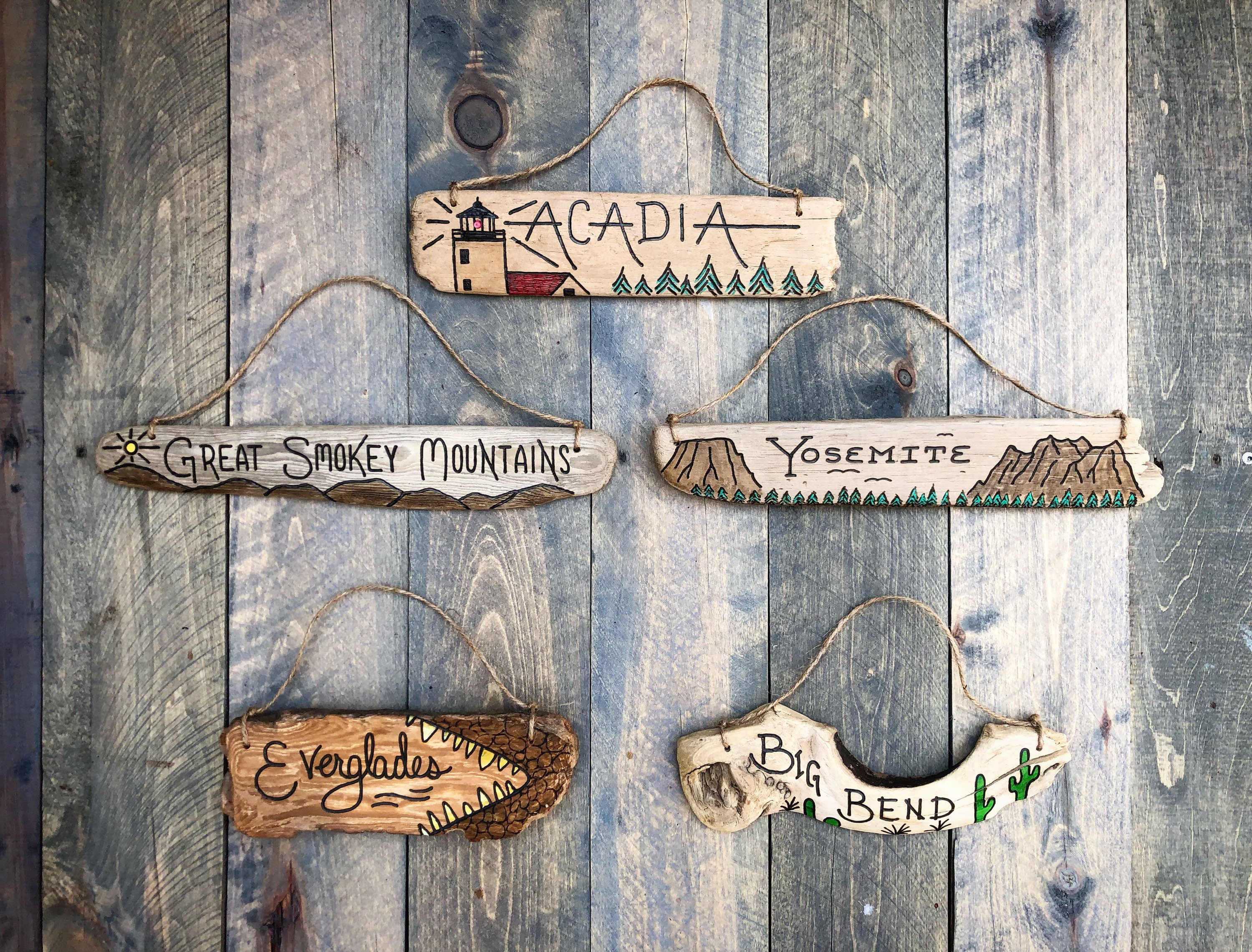 National Park Driftwood Sign Gallery Wall Custom National | Etsy