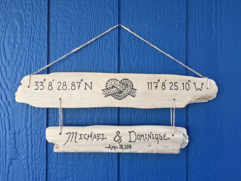 Two Tier Knot Heart Sign Custom Driftwood Sign, Tie the Knot Beach Wedding, Nautical Wedding, Heart Infinity Nautical Sign Engagement gift image 2