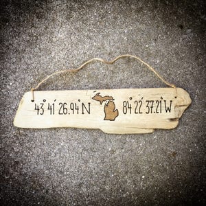 Any State Location Driftwood Sign | Wood beach home island Moving relocating housewarming gift Michigan Florida California Cape Cod Texas