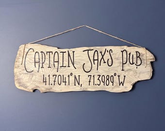 Personalized Stacked Text and Coordinate Driftwood Sign Custom Longitude Latitude Birthday anniversary new home wedding beach decor gift