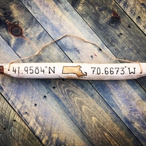 Massachusetts Driftwood Sign | Cape Cod Nantucket Martha&#39;s Vineyard, Massachusetts, Coordinates, Home Decor gift East Coast summer vacation