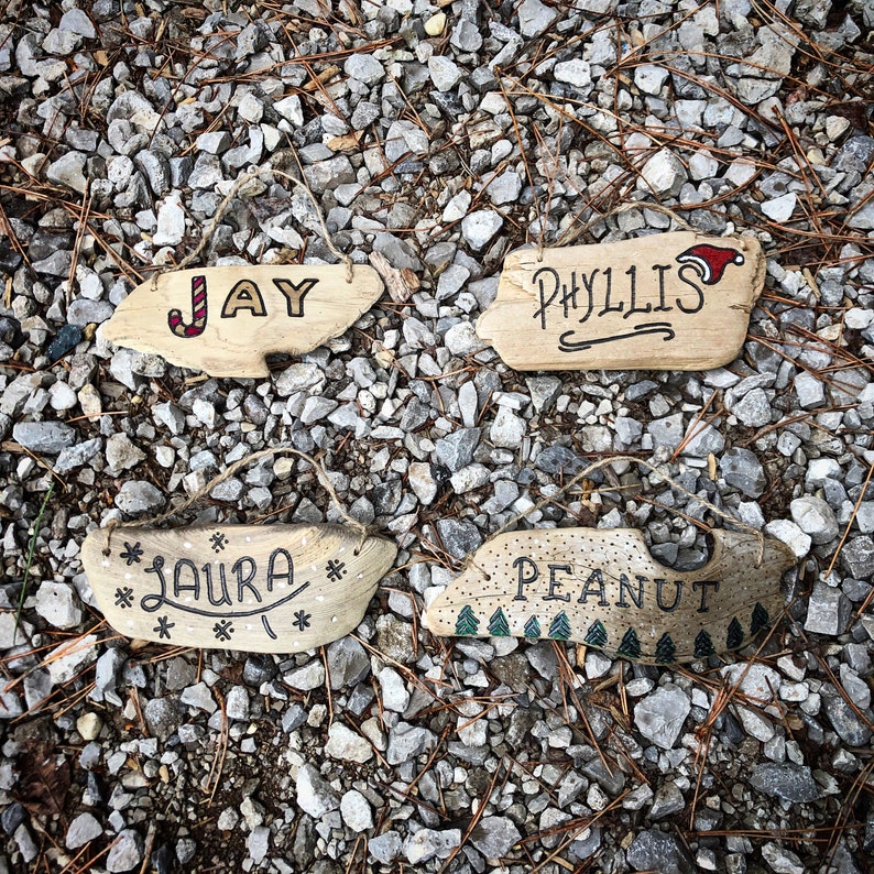 Personalized Driftwood Beach Christmas Ornaments Hand engraved custom, rustic wood Christmas ornament, beach house Christmas decor starfish image 10