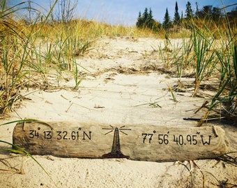 Personalized Lighthouse Driftwood Sign: Custom Lighthouse and Coordinates Sign, Nautical Coastal Decor, Nautical Lighthouse Gift