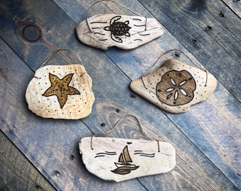 Personalized Driftwood Christmas Ornament: Hand-Engraved Ornament Gift Tag, Christmas Beach Decor, Driftwood Christmas, Wood Name Ornament