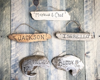 Family Tree Gallery Wall - Father's Day Gift - Custom Driftwood Family Names, Engraved Beach House Name Signs, Anniversary Gift dadfamily