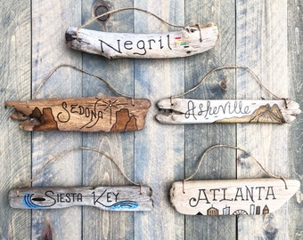 Gallery Wall Travel Driftwood Signs - Custom engraved travel signs, personalized gift for traveler, wanderlust, family travels Father's Day