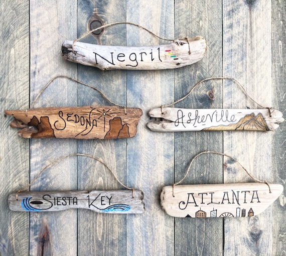 Gallery Wall Travel Driftwood Signs - Custom Engraved Travel Signs