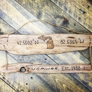 Custom State GPS Longitude Latitude Sign | Custom GPS coordinate Housewarming gift driftwood beach family est personalized coastal new home