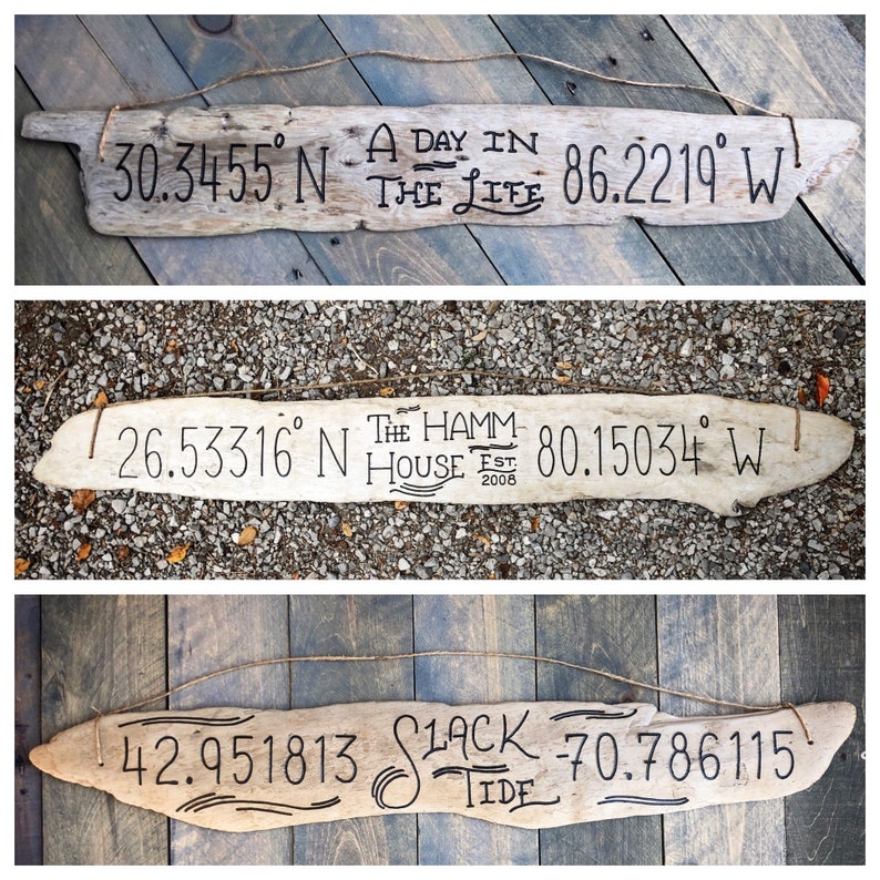 Personalized Driftwood Sign Custom Text & Coordinates Longitude Latitude Housewarming new home wedding coastal beach decor Mother's Day Gift image 5