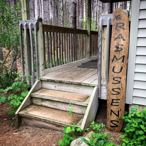 Personalized Vertical Front Porch Sign, Hand Engraved, Old growth, ancient driftwood, Custom Family name front porch sign, Housewarming gift