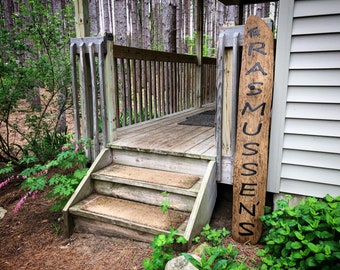 Personalized Vertical Driftwood Porch Sign: Hand Engraved Family Name Sign, Personalized Welcome Sign, Family Housewarming Gift for New Home