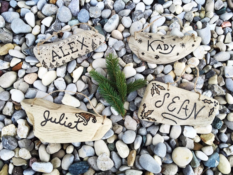 Personalized Driftwood Beach Christmas Ornaments Hand engraved custom, rustic wood Christmas ornament, beach house Christmas decor starfish image 2