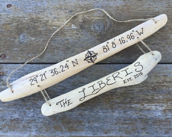 Two Tier Longitude Latitude Sign | Custom GPS coordinates wood beach Housewarming new home gift family est date couple wedding anniversary