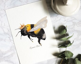 Queen Bee Print, Bees, Insect Print, Home Decor, Bee Illustration, Bumble Bee, Print, Bee Lover