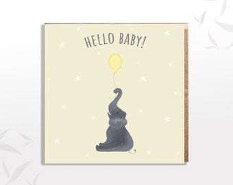 New Baby Card, Hello Baby, Baby Elephant, Neutral Baby Card, Gender Neutral New Baby Card, Celebration Card, Baby Boy Card, Baby Girl Card