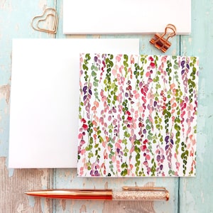 de notes florales avec enveloppes | Cartes de correspondance florales carrées de 5 pouces faites main | Lot de 6 ou 12 notes florales faites main avec enveloppes. Rose