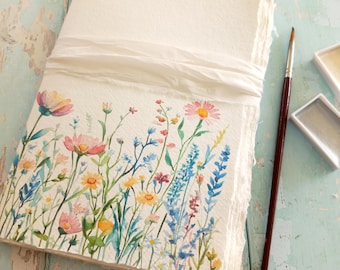 Artists Watercolor Sketchbook | A4 / A5 / A6 and Mini Handmade Art Journal | Recycled Cotton Rag Paper. Watercolour Gouache Acrylics. Floral
