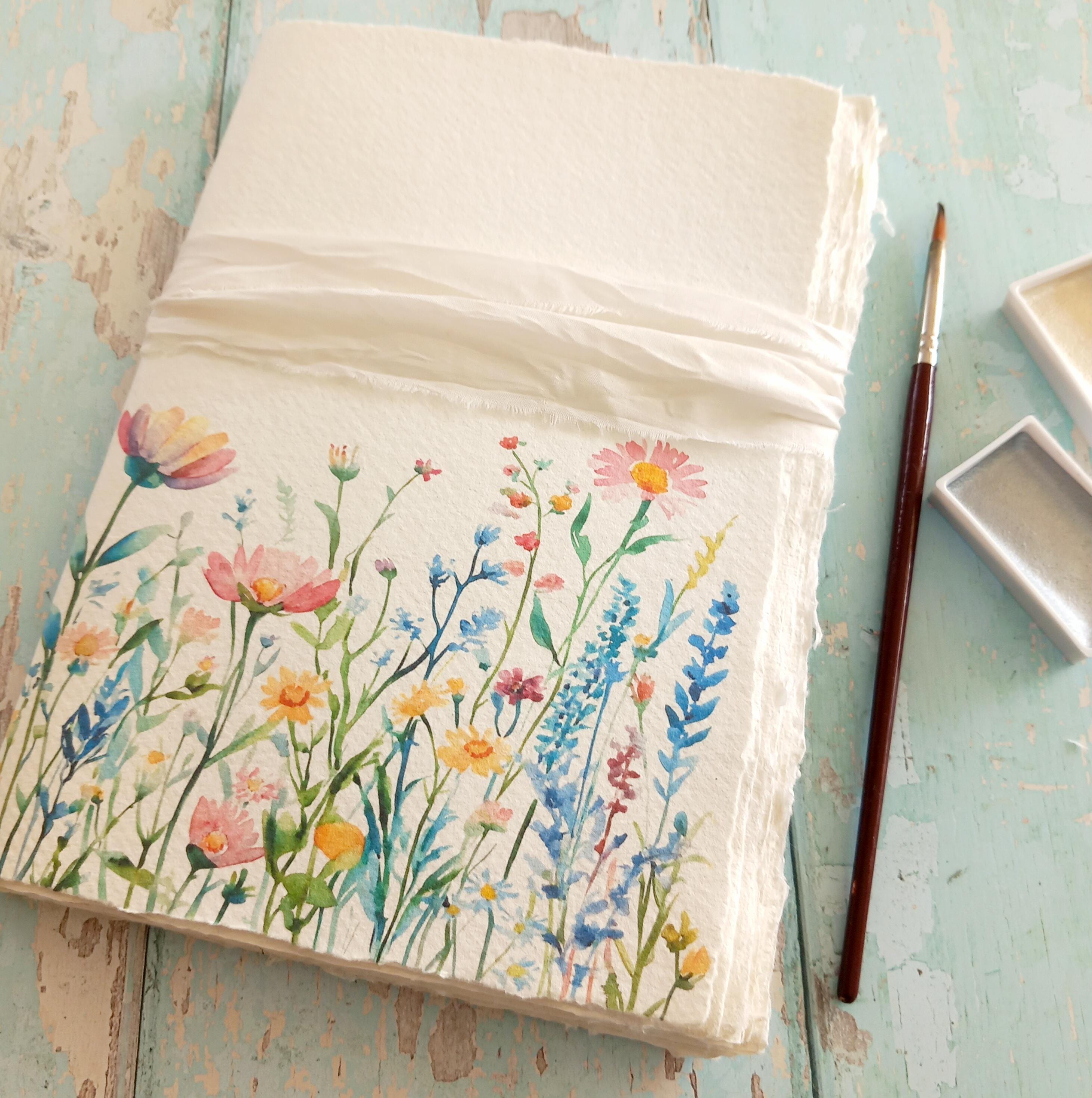 Artists Watercolor Sketchbook A4 / A5 / A6 and Mini Handmade Art Journal Recycled Cotton Rag Paper. Watercolour Gouache Acrylics. Floral
