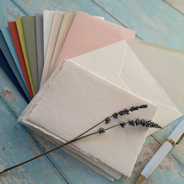 A6 Recycled Cotton Rag Paper Handmade Note Cards with Envelopes | Handmade Paper Note Cards | 100% recycled paper | Blank Pack of 8 or 16