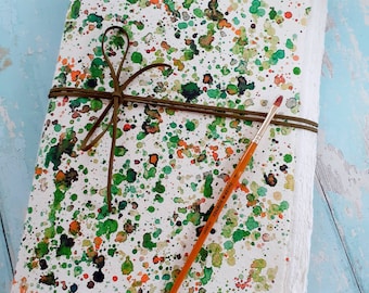 Cuaderno de bocetos para acuarela para artistas / A4 / A5 / A6 y mini diario de arte hecho a mano / Papel de trapo de algodón reciclado. Acuarelas, gouache y acrílicos / Verde