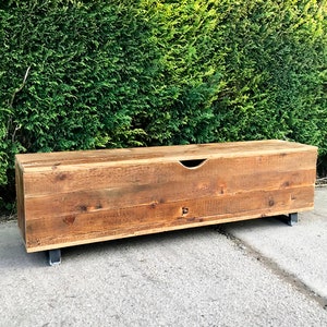 Industrial Reclaimed Wood Bench With Storage Compartment