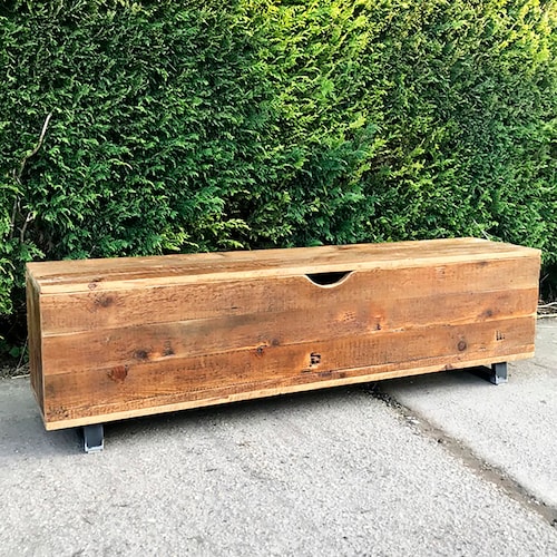 Industrial Reclaimed Wood Bench With Storage Compartment